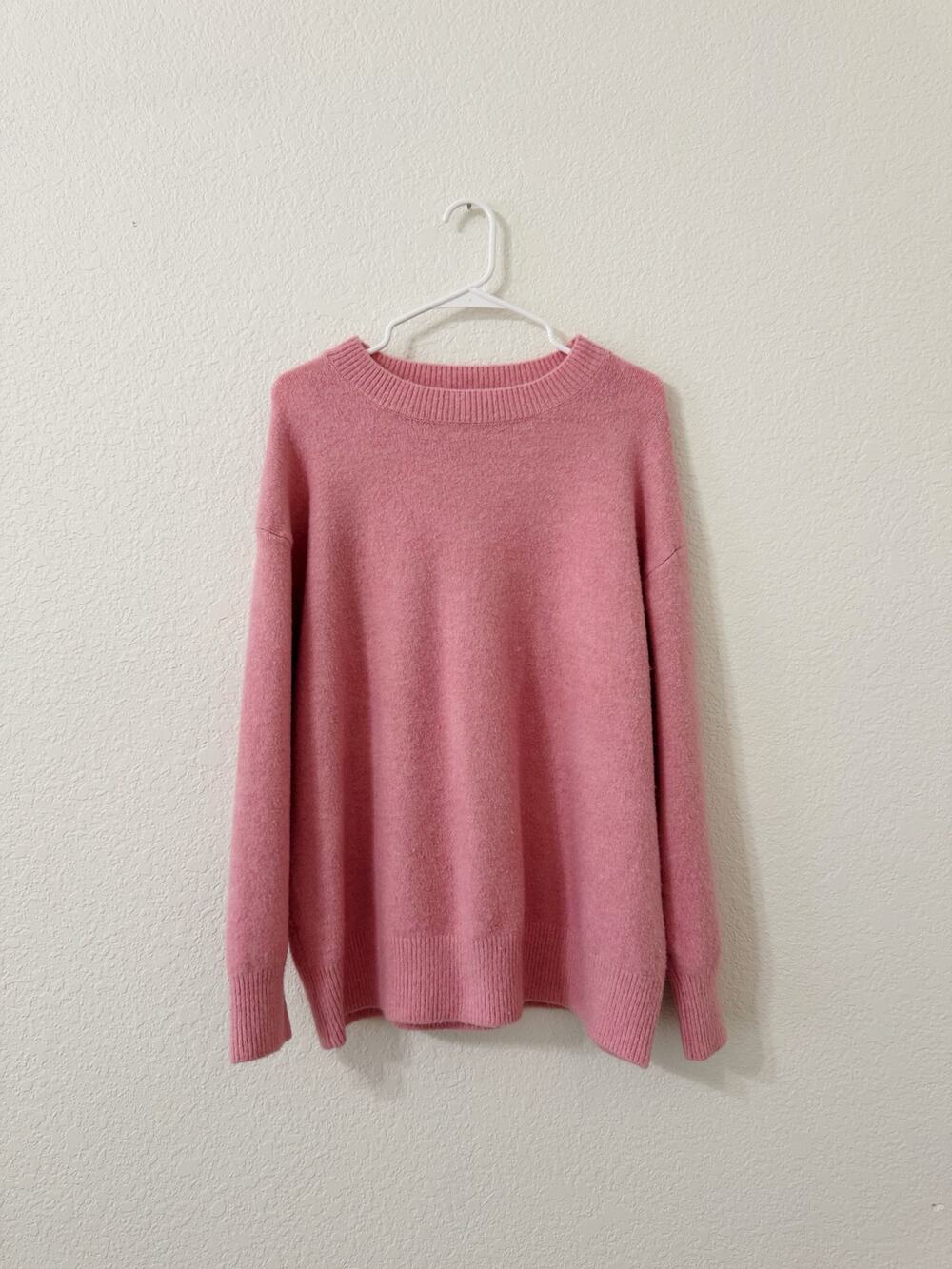 Zara Soft Knit Crewneck Sweater Pink Long Sleeve Pullover Size Small